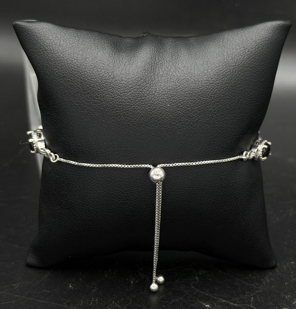 Vintage Black Diamond Sterling Silver Lariat Bracelet