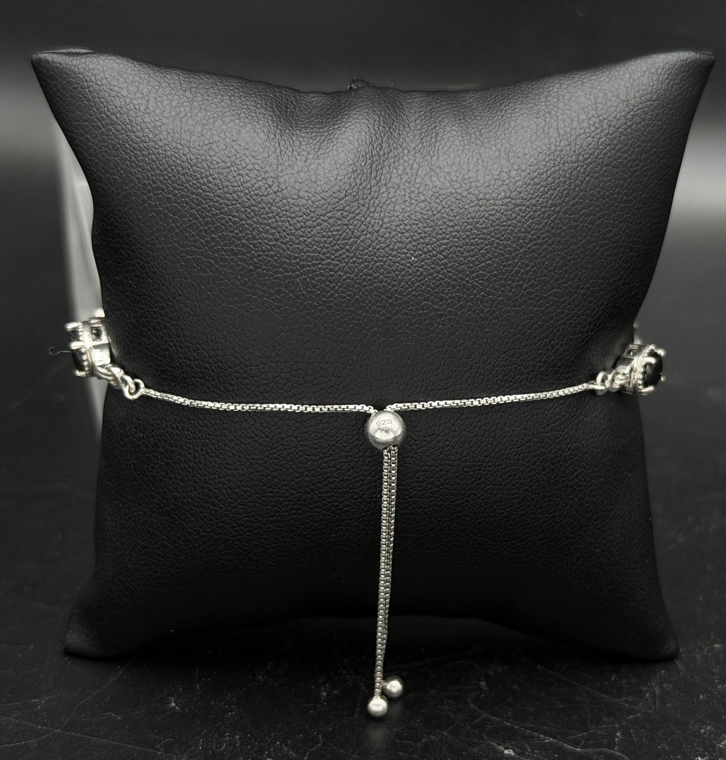 Vintage Black Diamond Sterling Silver Lariat Bracelet