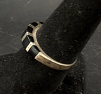 Vintage Handmade Inlaid Black Onyx Sterling Silver Band - Size 7.25