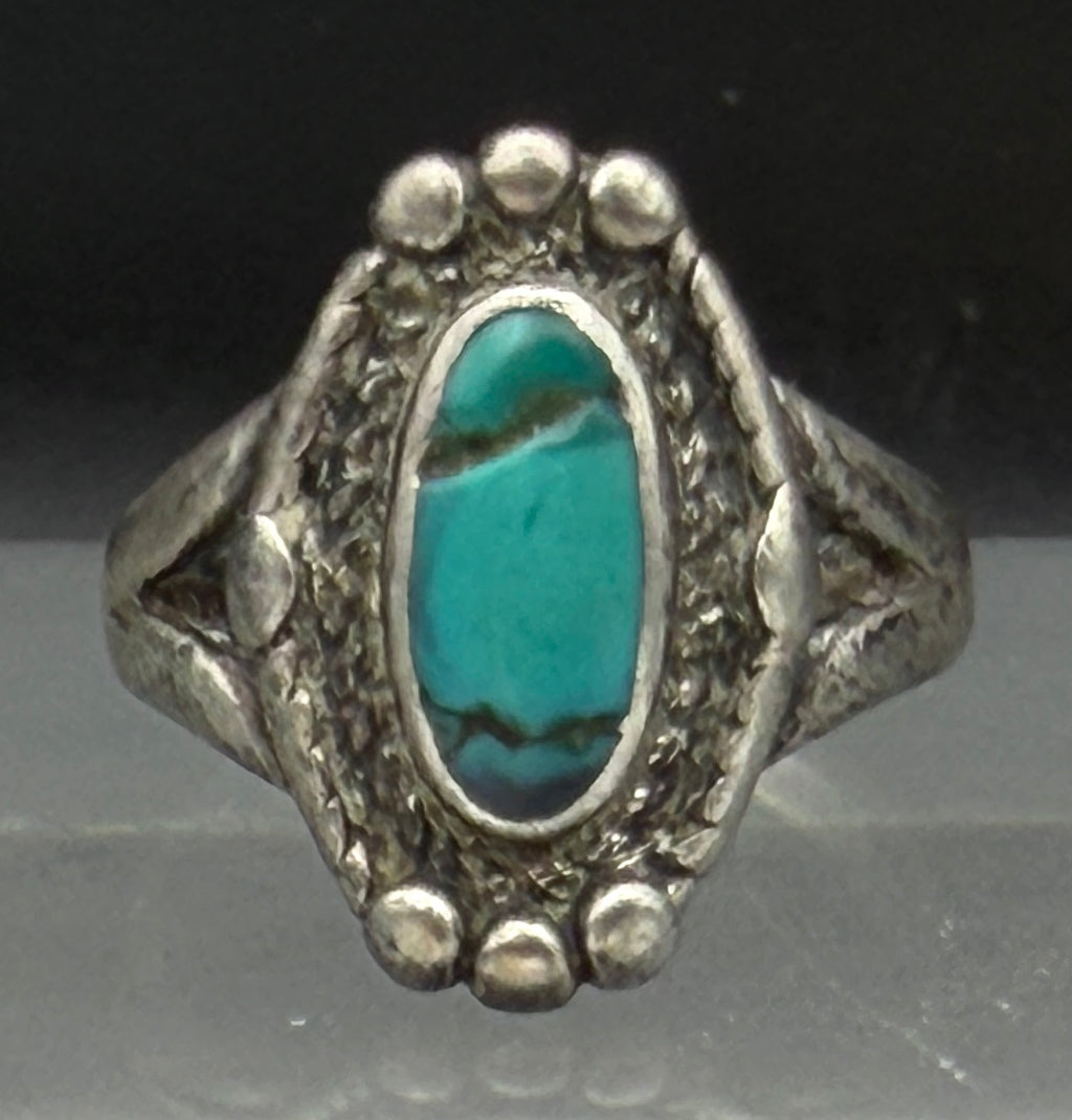 Vintage Handmade Turquoise Sterling Silver Ring - Size 7.5