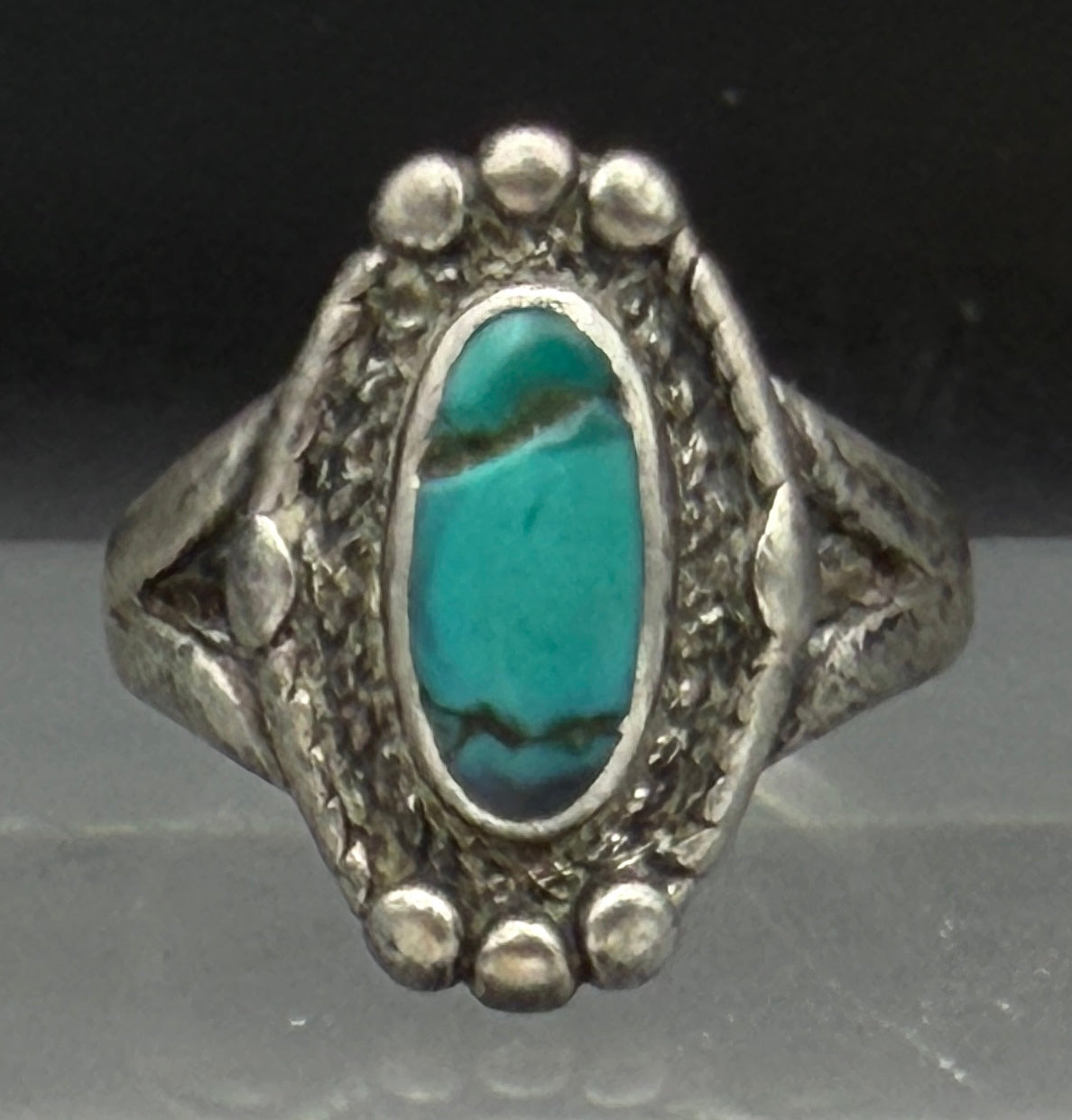 Vintage Handmade Turquoise Sterling Silver Ring - Size 7.5