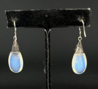 Vintage Opalite Teadrop with Black Onyx Sterling Silver Dangle Earrings