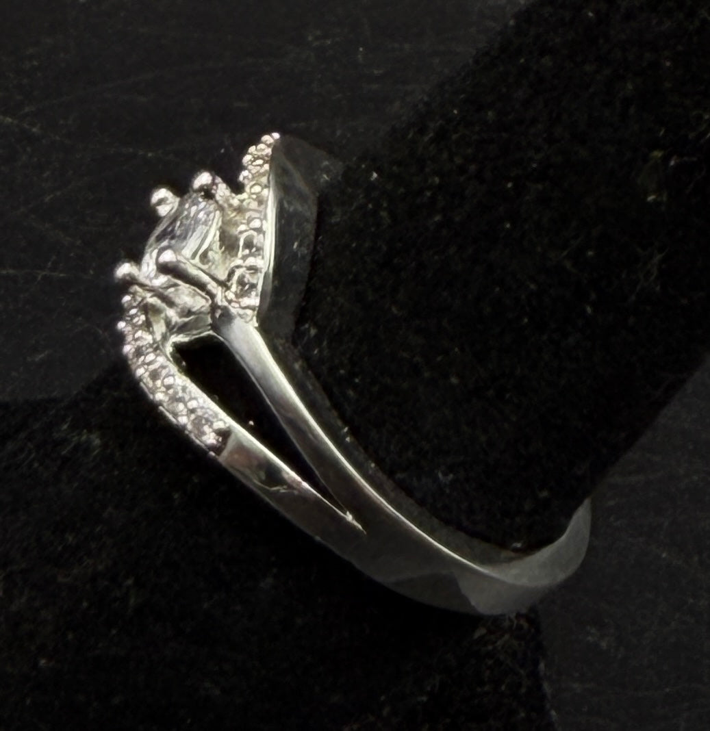 Vintage Sterling Silver Crystals Ring - Size 6.5