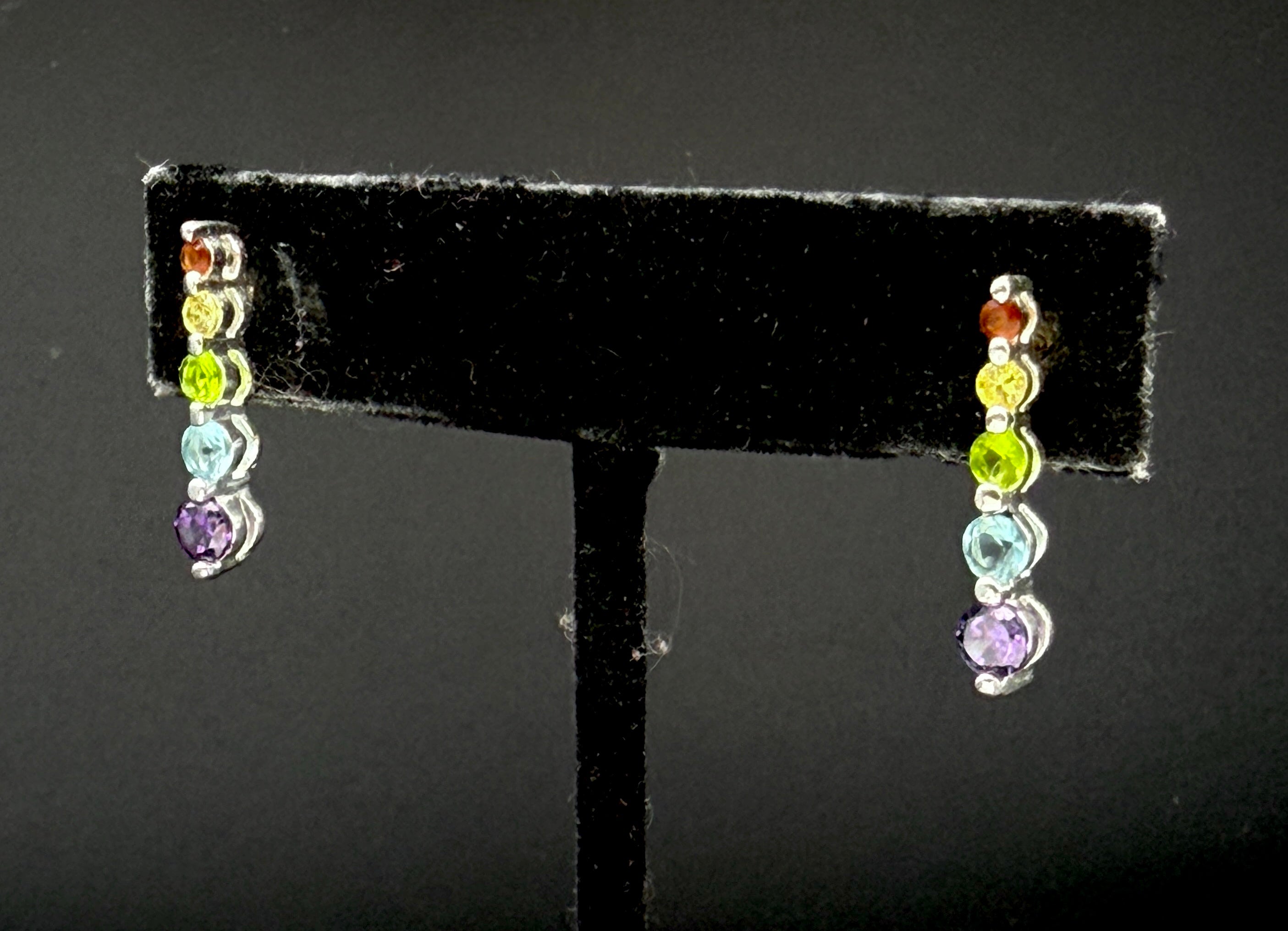 Vintage Multicolor Graduated Crystal Sterling Silver Earrings
