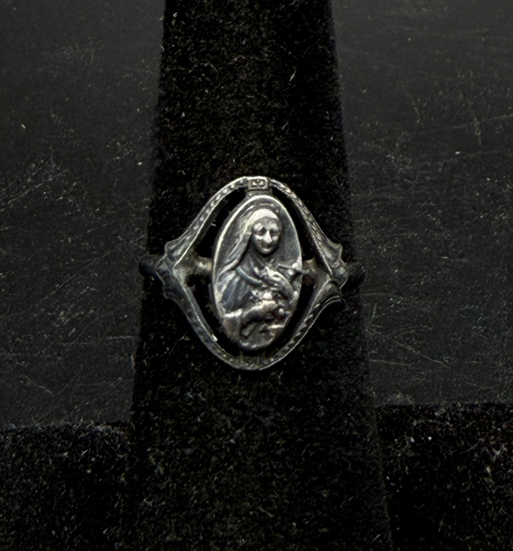 Vintage Sterling Silver Virgin Mary Ring - Size 6