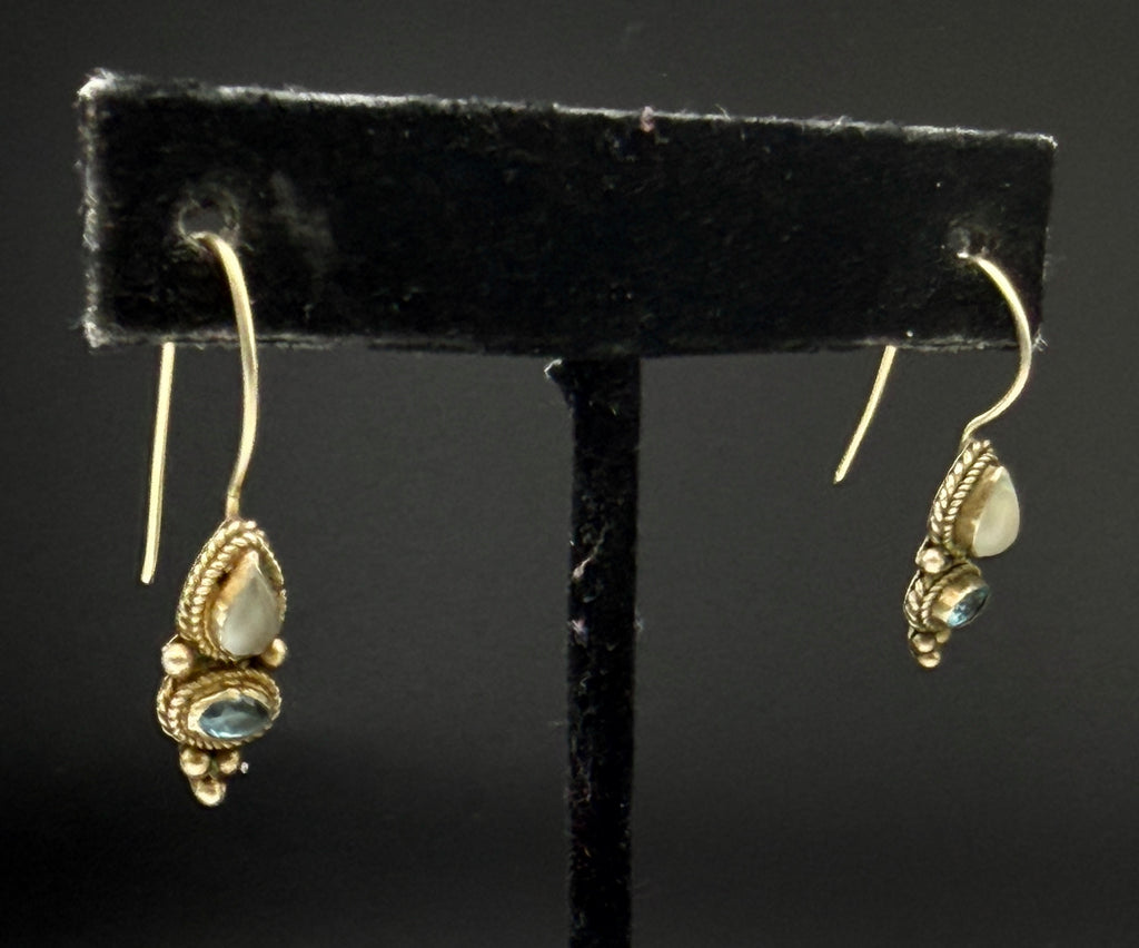 Vintage Handmade Moonstone and Blue Topaz Sterling Silver Earrings