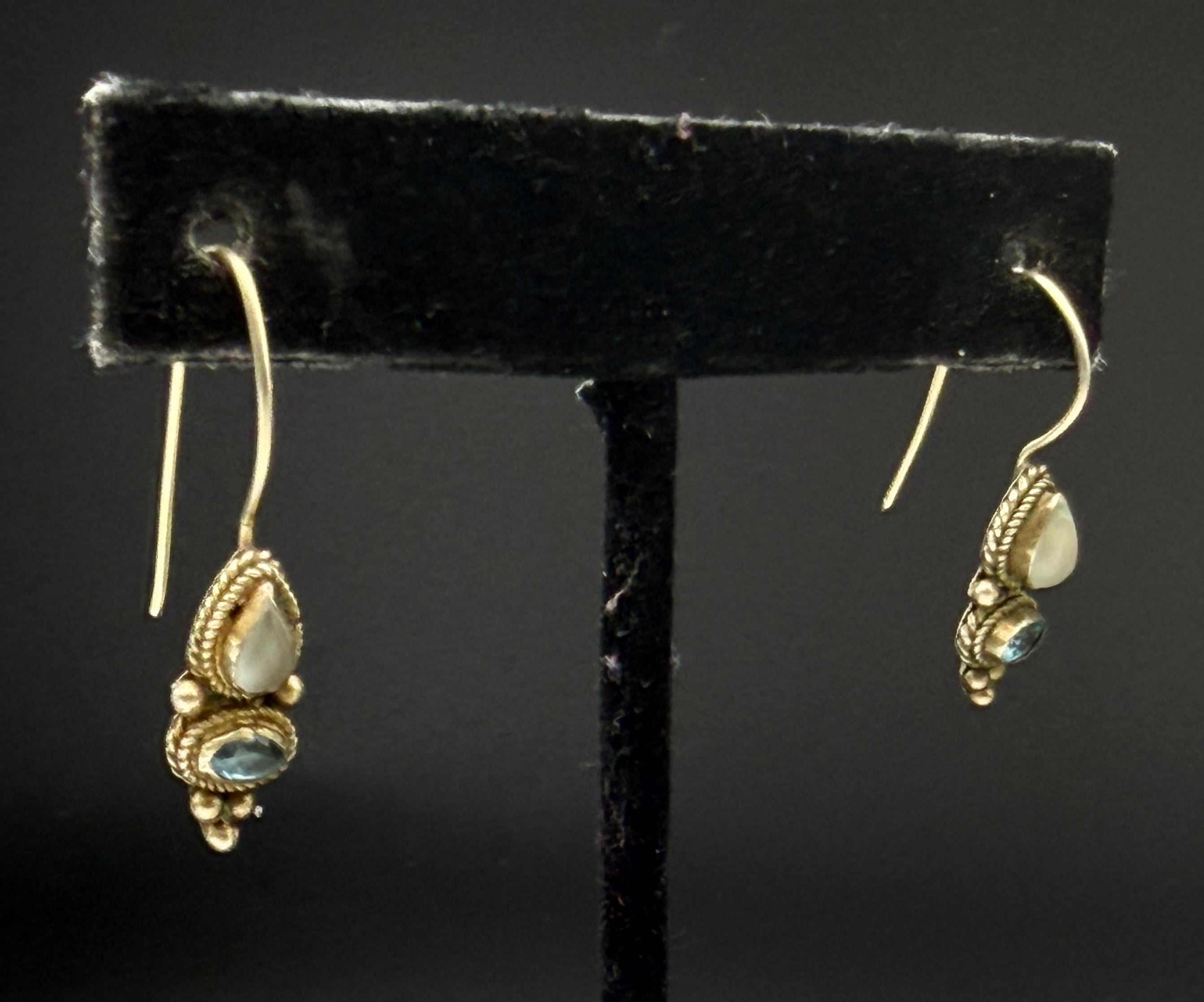 Vintage Handmade Moonstone and Blue Topaz Sterling Silver Earrings