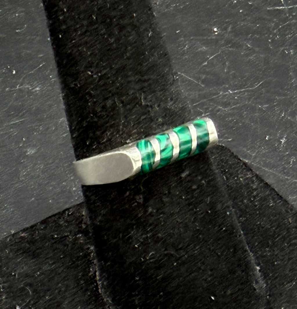 Vintage Artisan Sterling Silver Imitation Malachite Ring - Size 8