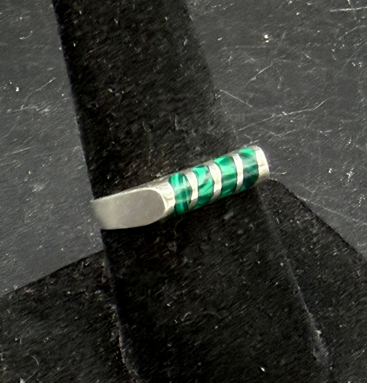 Vintage Artisan Sterling Silver Imitation Malachite Ring - Size 8
