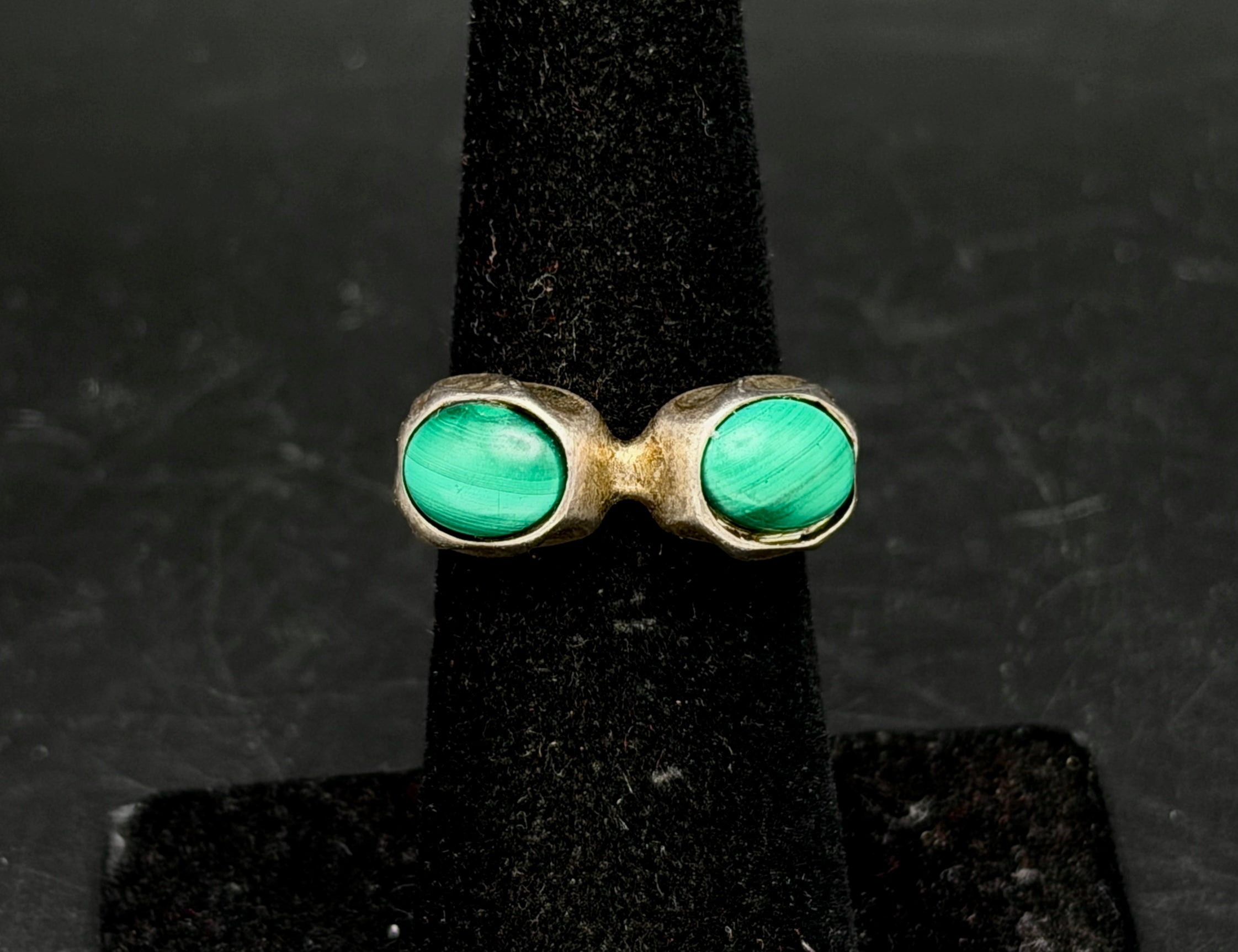 Vintage Organic Sterling Silver Malachite Ring - Size 5.5