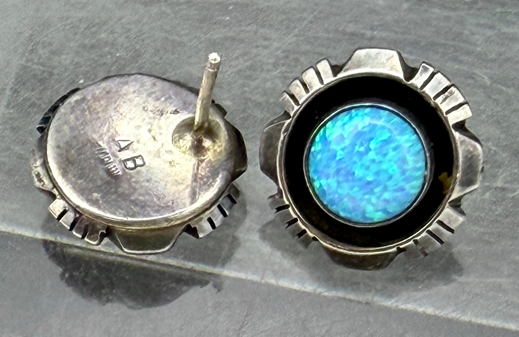 Vintage Handmade Southwestern Style Sterling Silver Opal Earrings