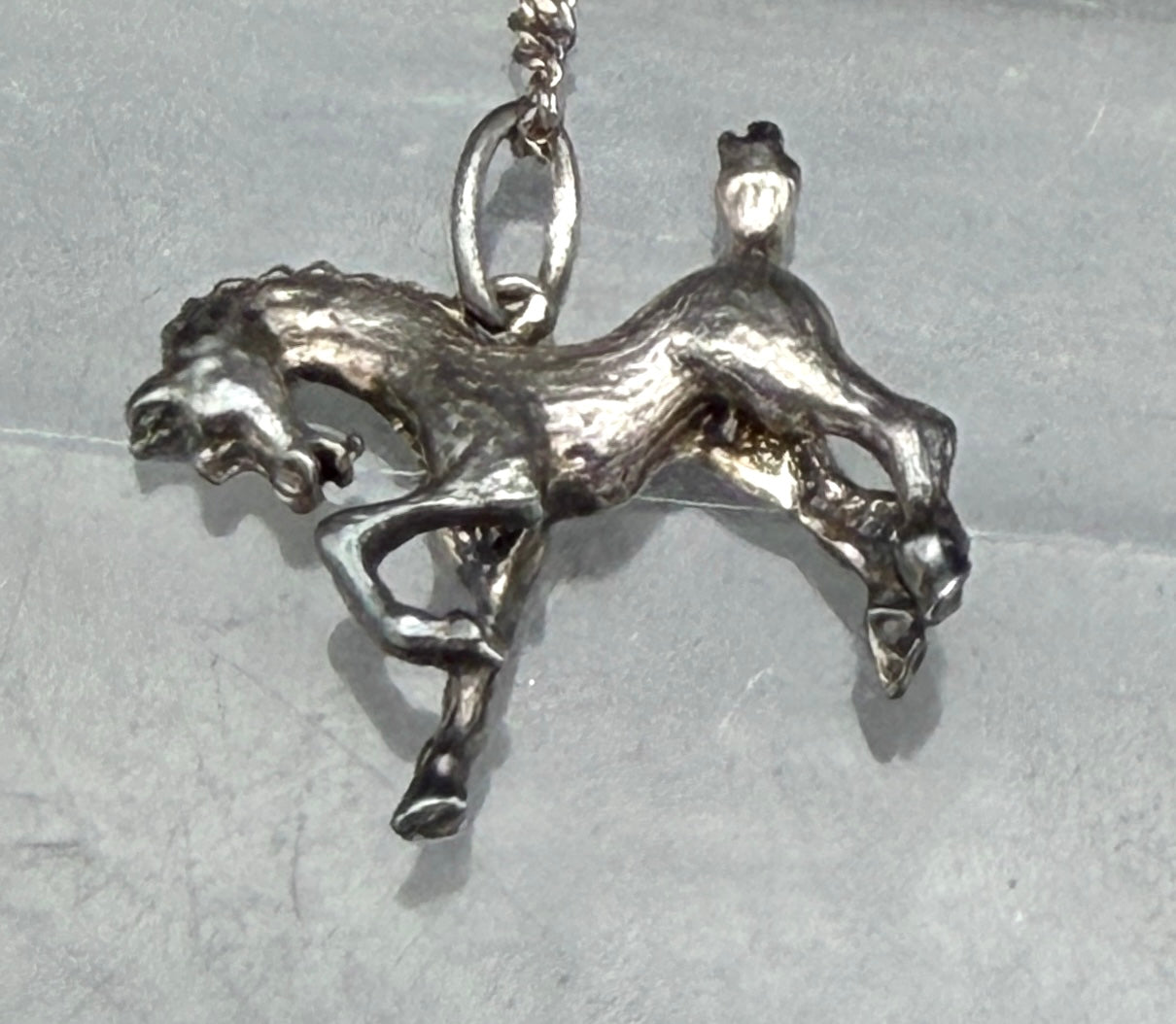 Vintage Sterling Silver Bucking Bronco Horse Pendant Chain Necklace - 16"