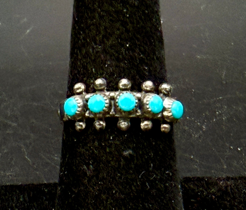 Vintage Handcrafted Snake Eye Turquoise Sterling Silver Band - Size 7.25