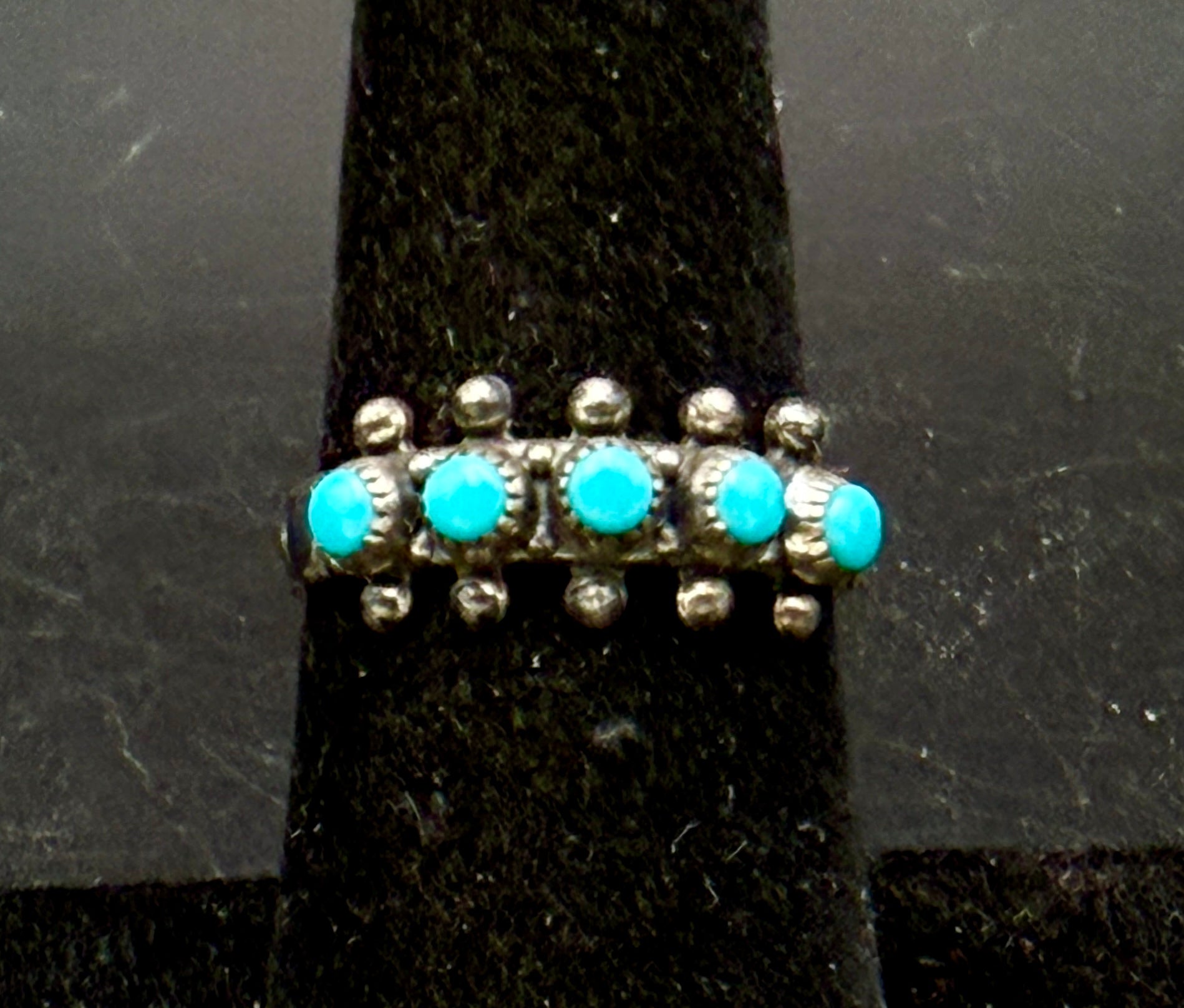 Vintage Handcrafted Snake Eye Turquoise Sterling Silver Band - Size 7.25