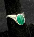 Vintage Malachite Inlaid Sterling Silver Ring - Size 6.5