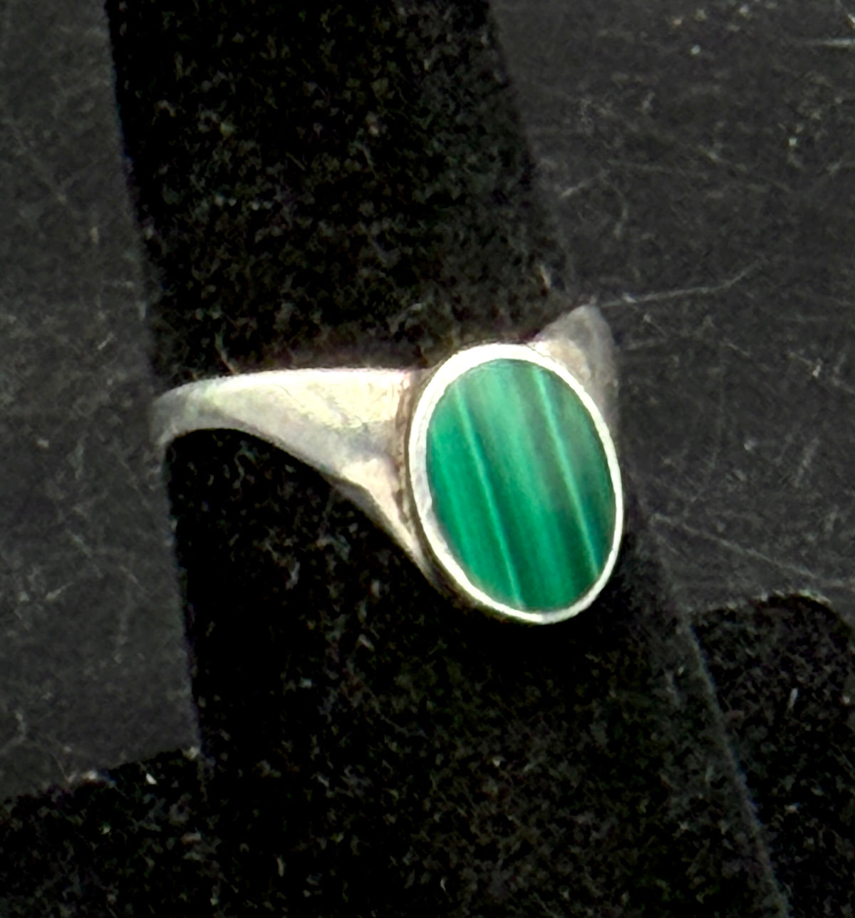 Vintage Malachite Inlaid Sterling Silver Ring - Size 6.5