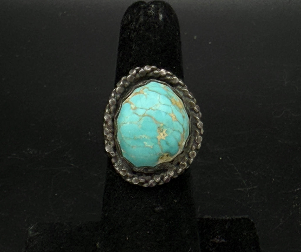 Vintage Handmade Turquoise Sterling Silver Ring - Size 5.5