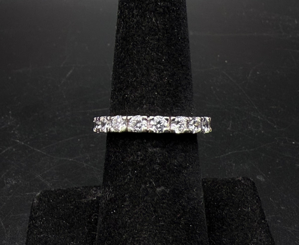 Vintage Sterling Silver CZ Eternity Band - Size 6