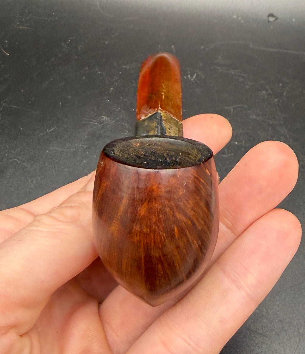 G.F.B. - Antique "Imperial" Bent Egg Pipe with Sterling Band, Amber Stem, Leather Case