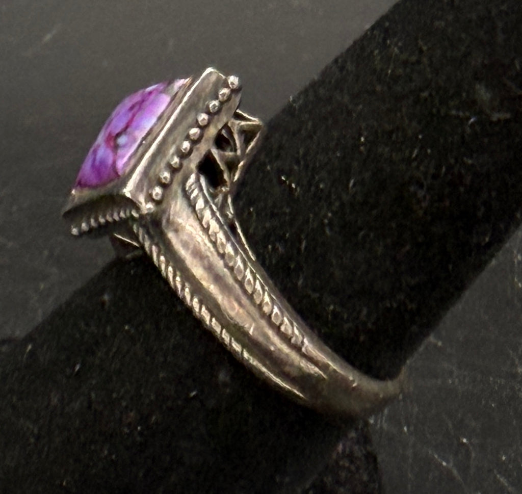 Vintage Purple Turquoise Sterling Silver Ring - Size 7