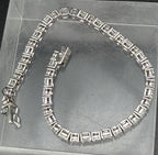 Vintage Princess and Round Cut CZ Sterling Silver Tennis Bracelet - 8"