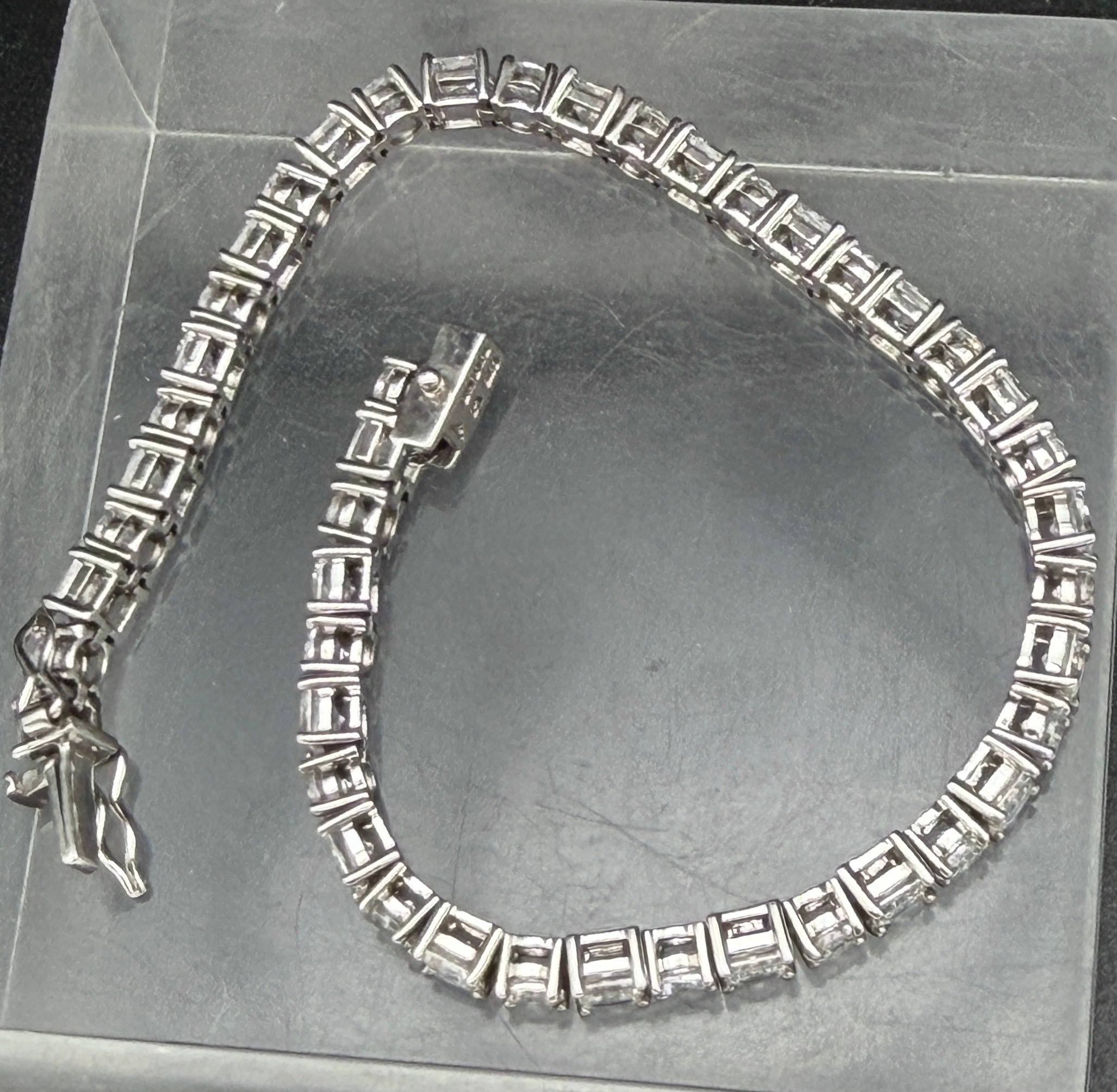 Vintage Princess and Round Cut CZ Sterling Silver Tennis Bracelet - 8"