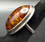 Vintage Handmade Sterling Silver Large Amber Ring - Size 6