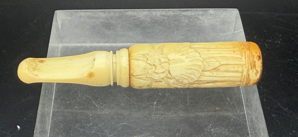 Antique Carved Ivory Cigarette Holder with Leather Case