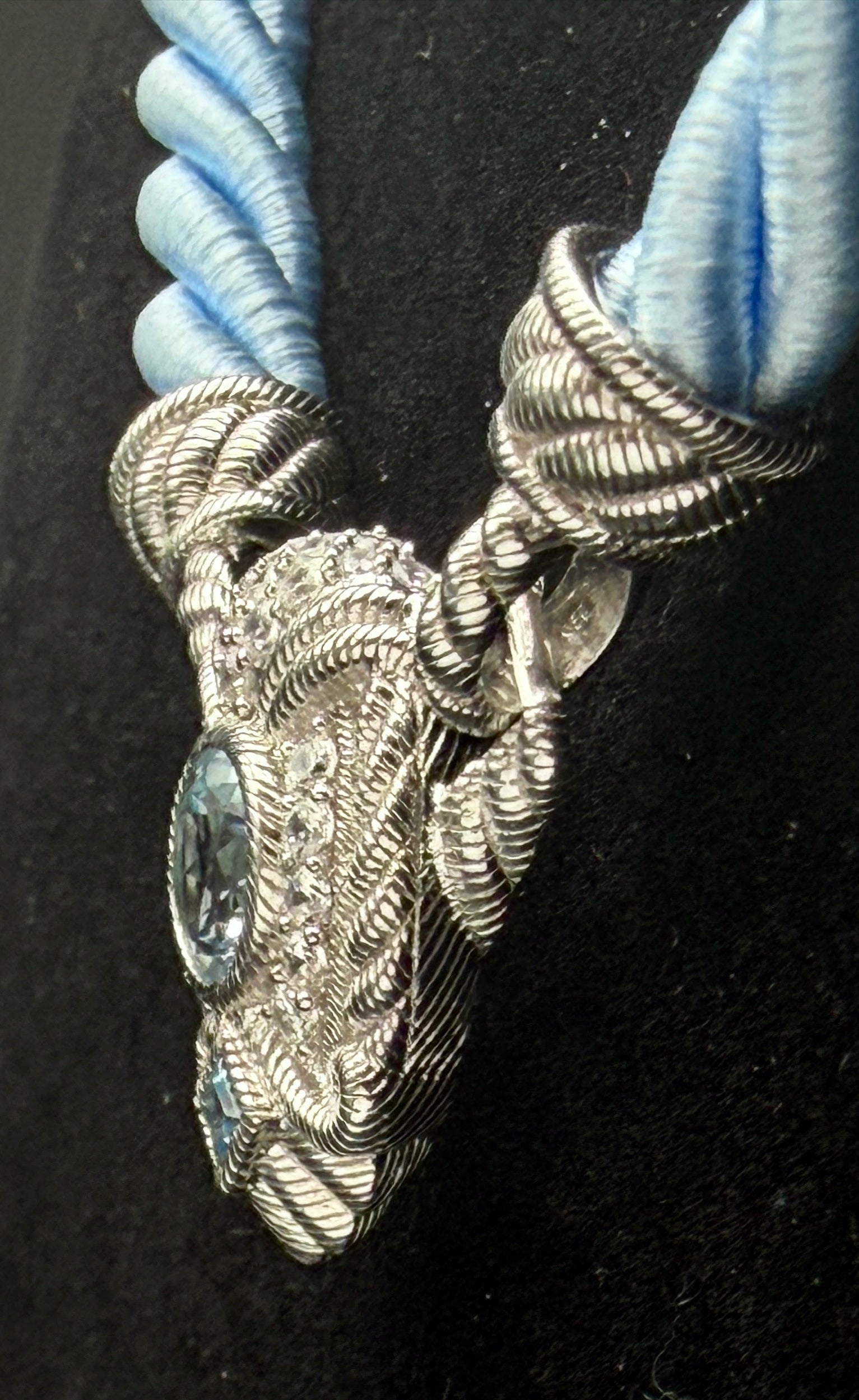Judith Ripka - Vintage Blue Topaz and CZ Sterling Silver Pendant on Satin Rope Necklace - 18"