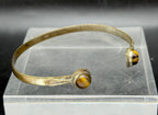 Vintage Handmade Tiger's Eye Silver Plated Open Bangle Bracelet