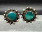 Vintage Handcrafted Green Turquoise Silver Screwback Earrings