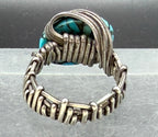 Vintage Turquoise Sterling Silver Wire Wrapped Handmade Ring - Size 7.5