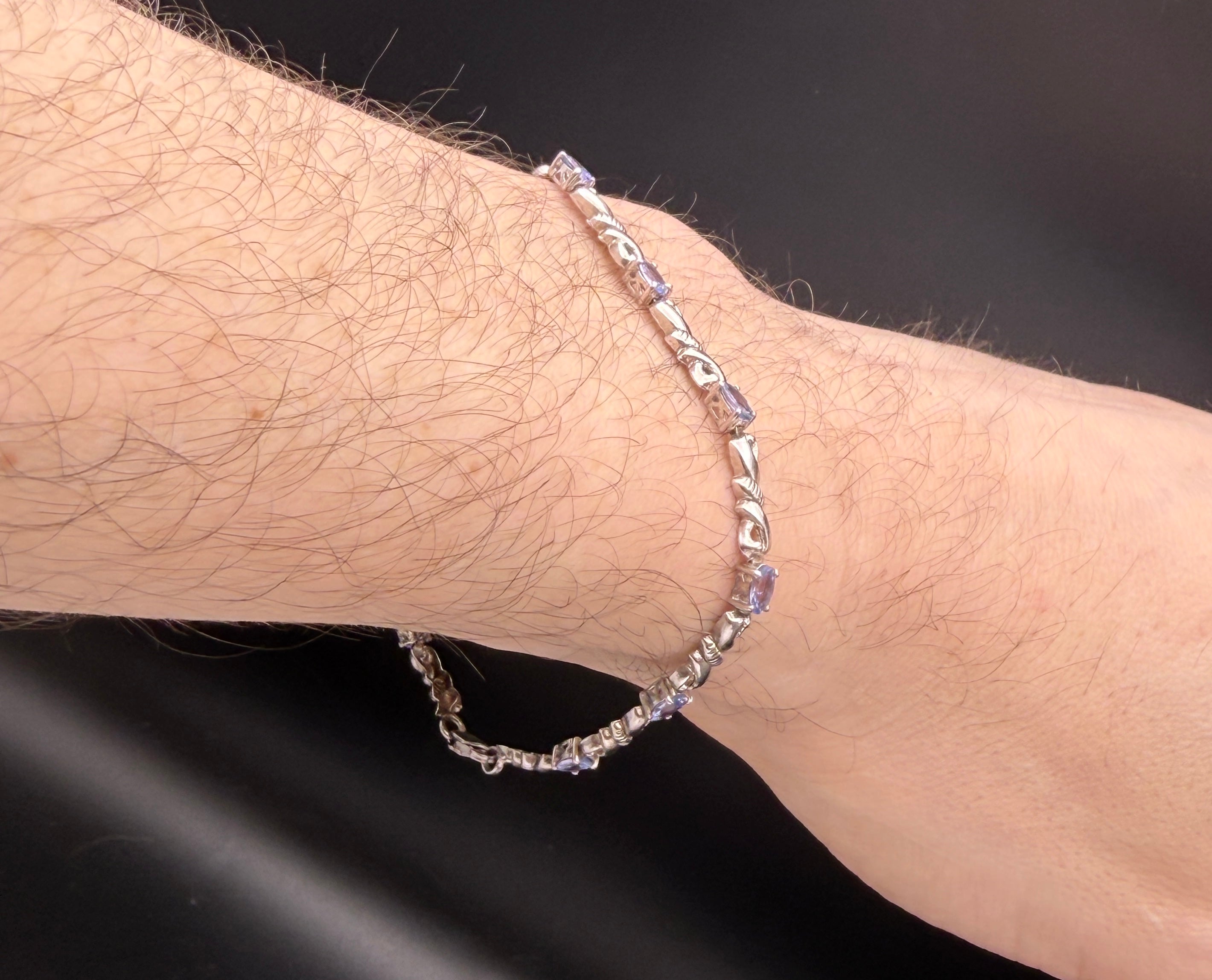 Vintage Tanzanite Sterling Silver Link Bracelet - 7.5"