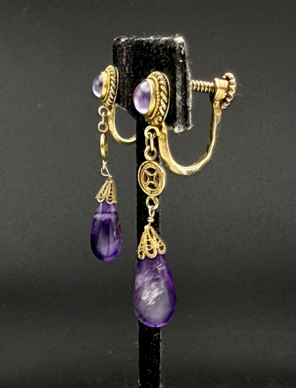 Vintage Handcrafted Silver Amethyst Screw Back Earrings