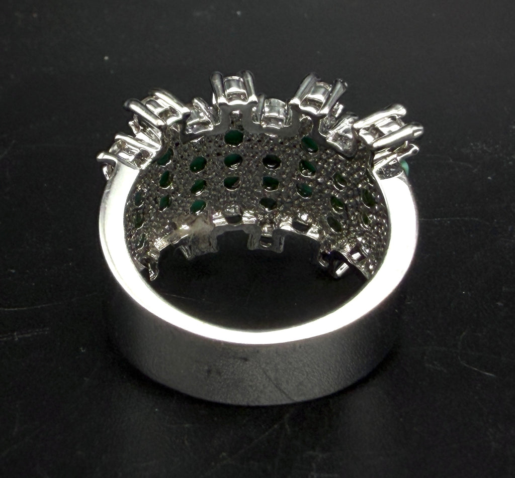 Vintage 18k White Gold Plated CZ and Faux Turquoise Ring - Size 8