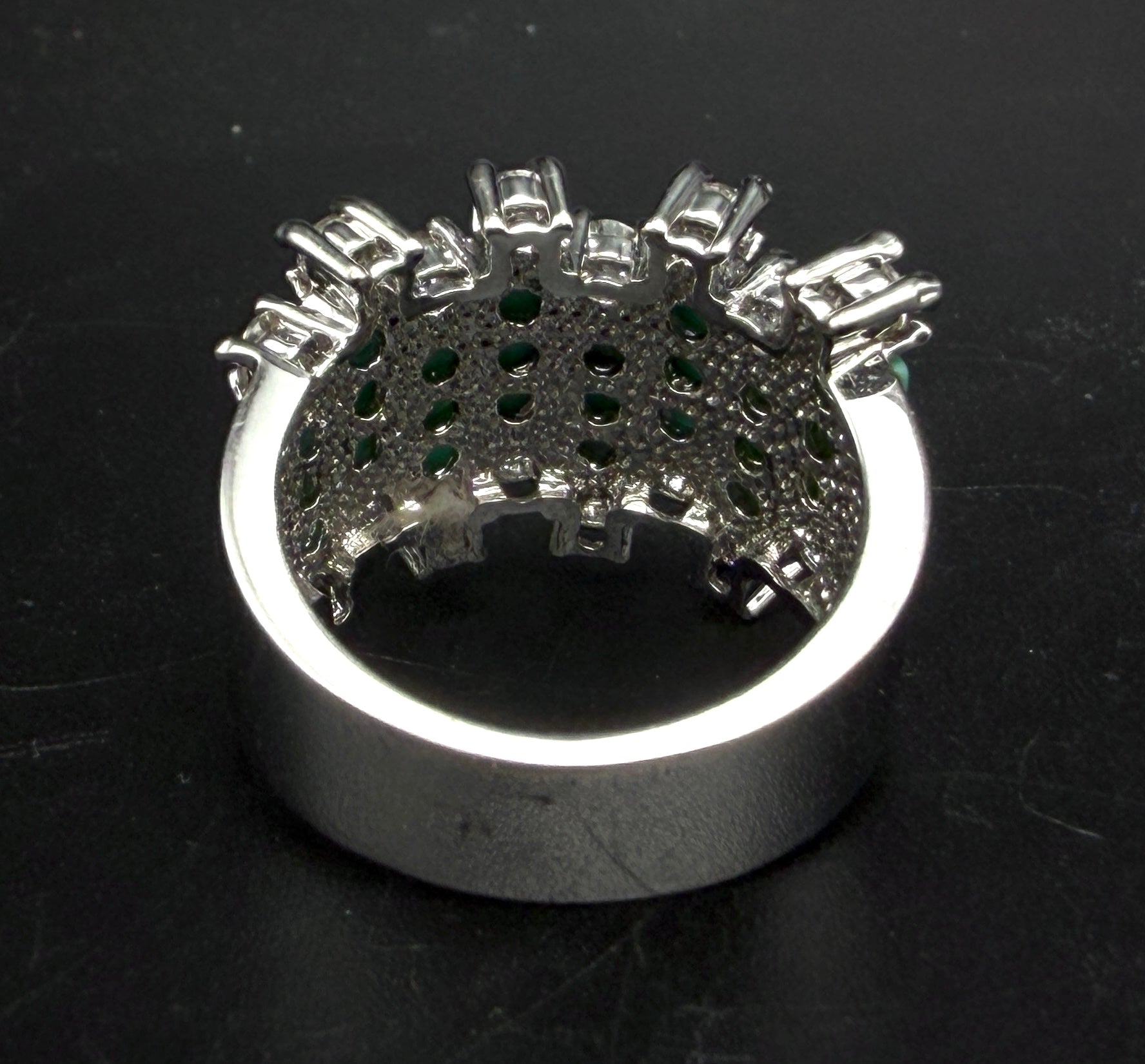 Vintage 18k White Gold Plated CZ and Faux Turquoise Ring - Size 8