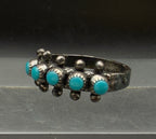 Vintage Handcrafted Snake Eye Turquoise Sterling Silver Band - Size 7.25