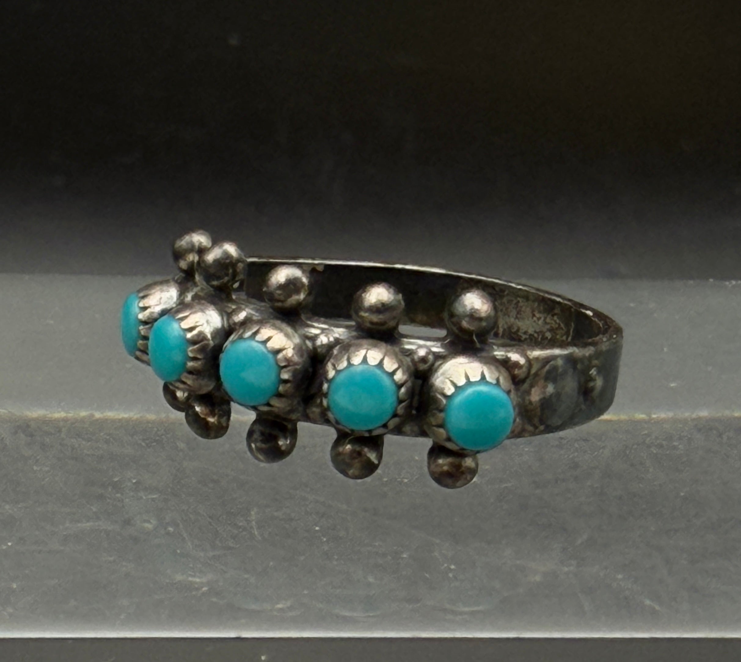 Vintage Handcrafted Snake Eye Turquoise Sterling Silver Band - Size 7.25