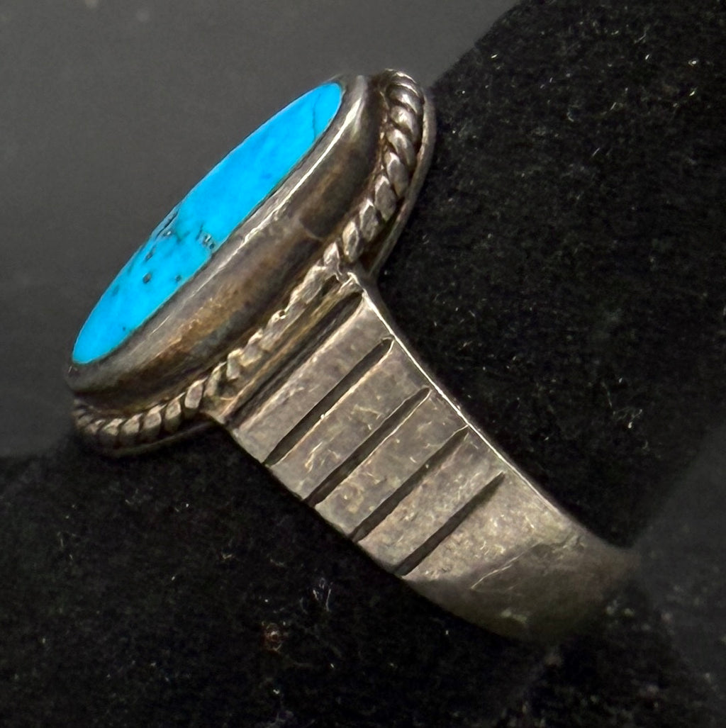 Vintage Turquoise with Pyrite Sterling Silver Ring - Size 9.25