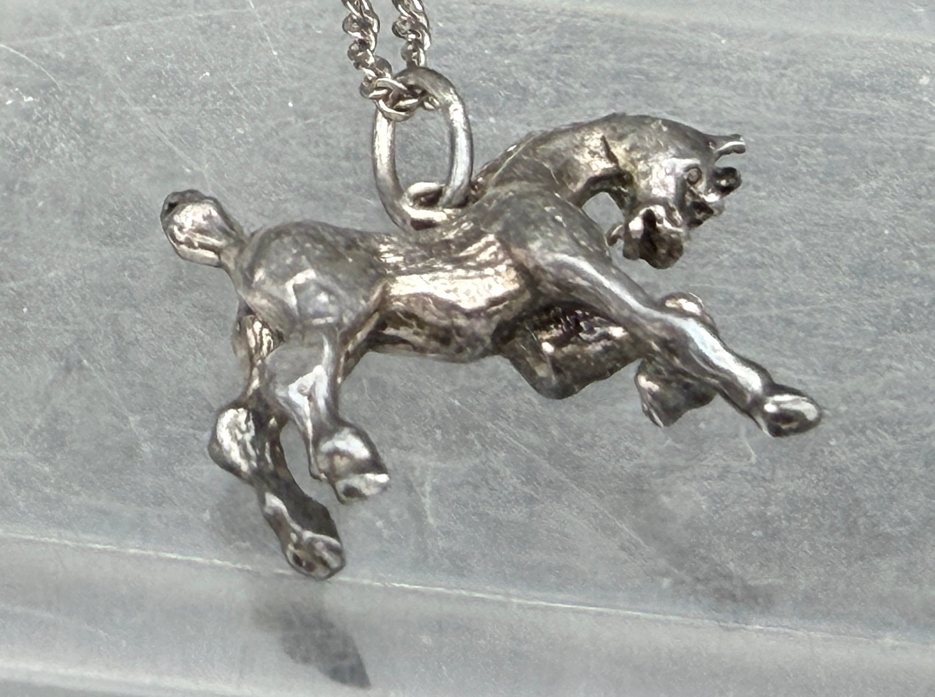 Vintage Sterling Silver Bucking Bronco Horse Pendant Chain Necklace - 16"