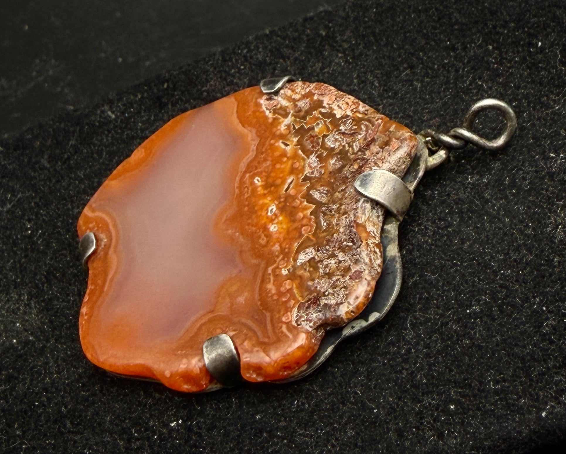 Frank Taira - Vintage Handmade Carnelian Slice Sterling Silver Pendant
