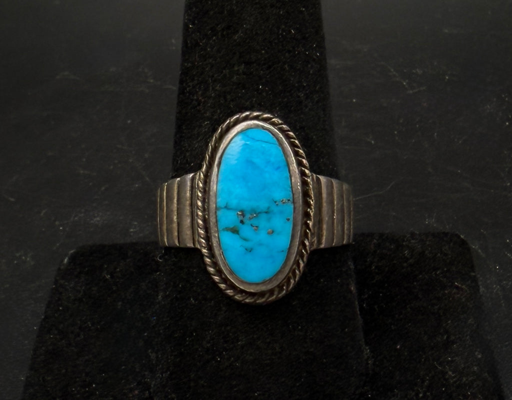 Vintage Turquoise with Pyrite Sterling Silver Ring - Size 9.25