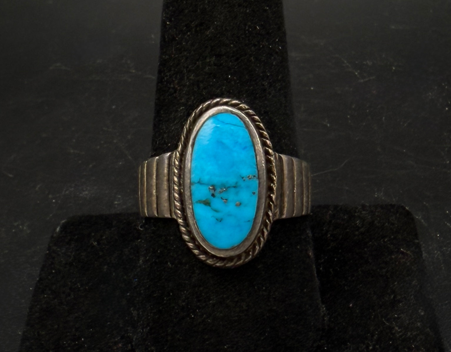 Vintage Turquoise with Pyrite Sterling Silver Ring - Size 9.25