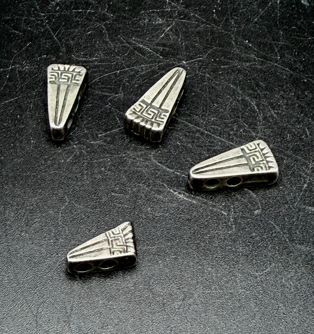 Vintage Mykonos Silver Plated Geometric Triangle Double Hole Slide Beads