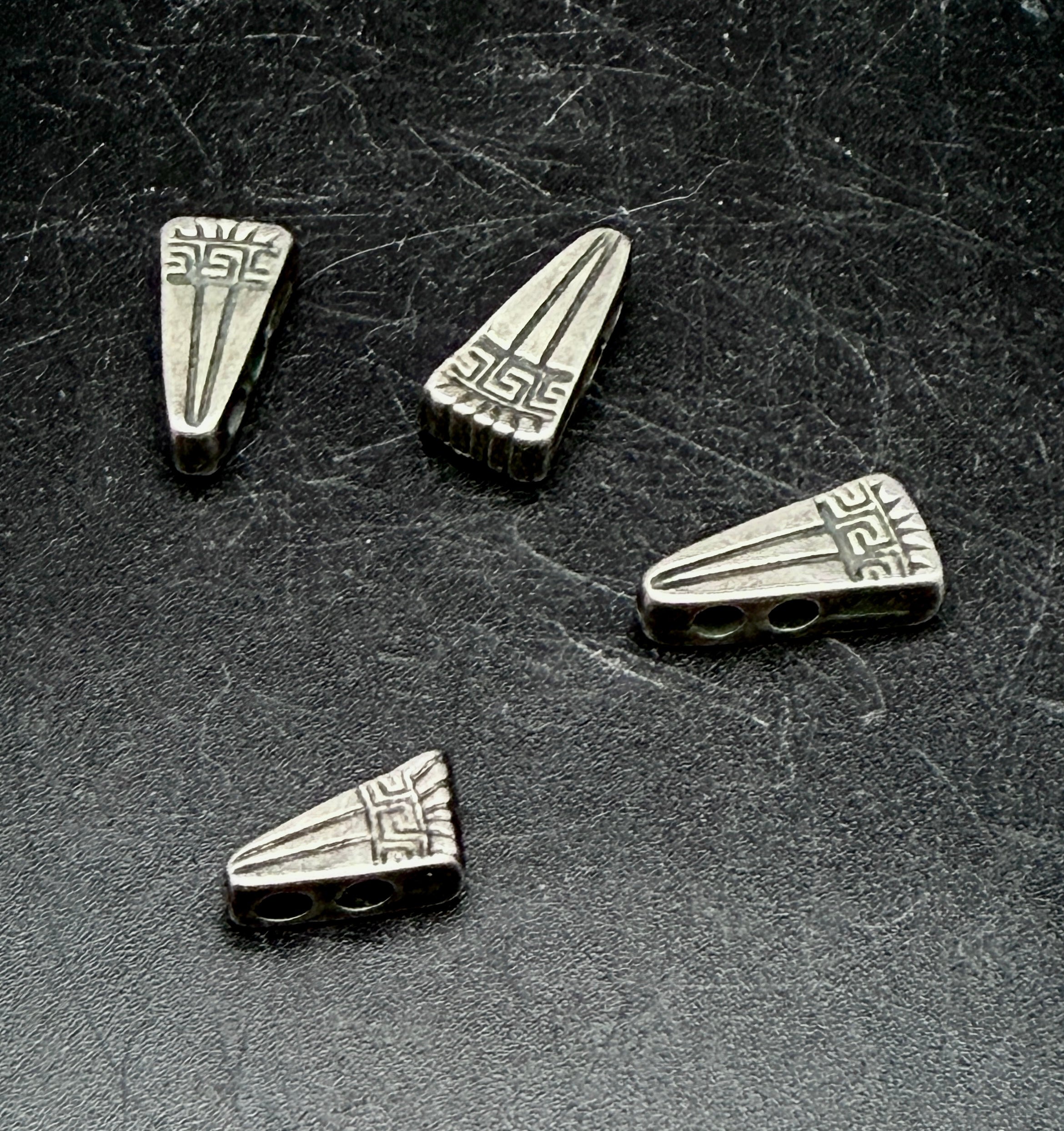 Vintage Mykonos Silver Plated Geometric Triangle Double Hole Slide Beads