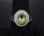 Vintage Peridot Sterling Silver Double Halo Ring - Size 7.25