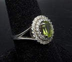 Vintage Peridot Sterling Silver Double Halo Ring - Size 7.25