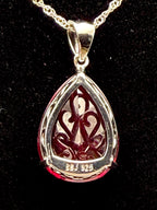 Vintage Large Synthetic Ruby Pendant Sterling Silver Chain Necklace