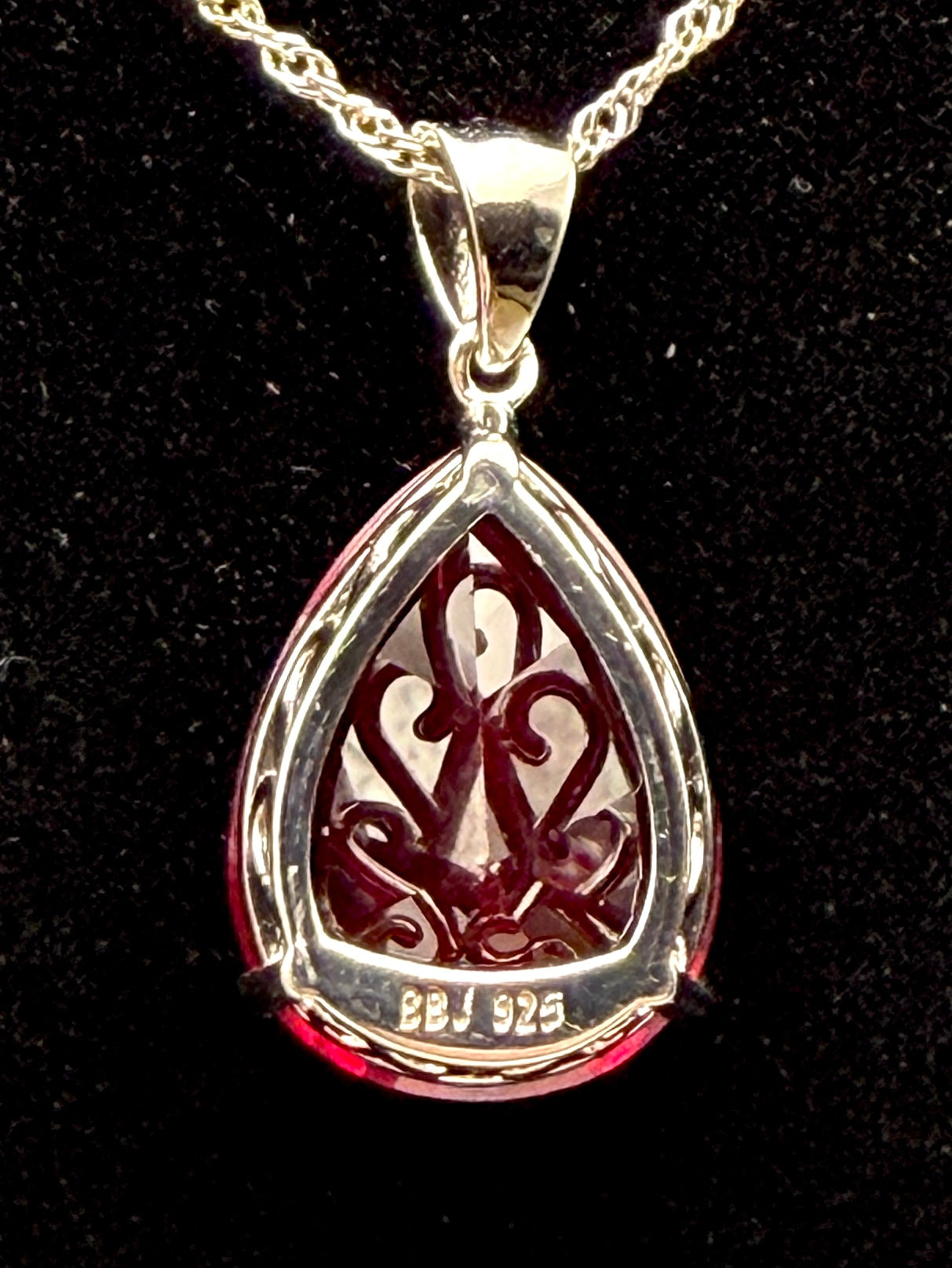 Vintage Large Synthetic Ruby Pendant Sterling Silver Chain Necklace