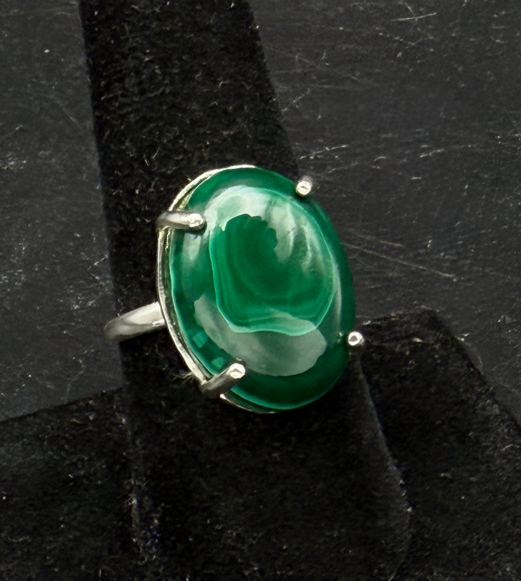 Vintage Malachite Sterling Silver Ring - Size 8